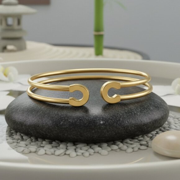 🆕 Modern Open Cuff Pin-Shaped Trendy Bracelet 18K Gold Plated Stainless Steel - Picture 10 of 14